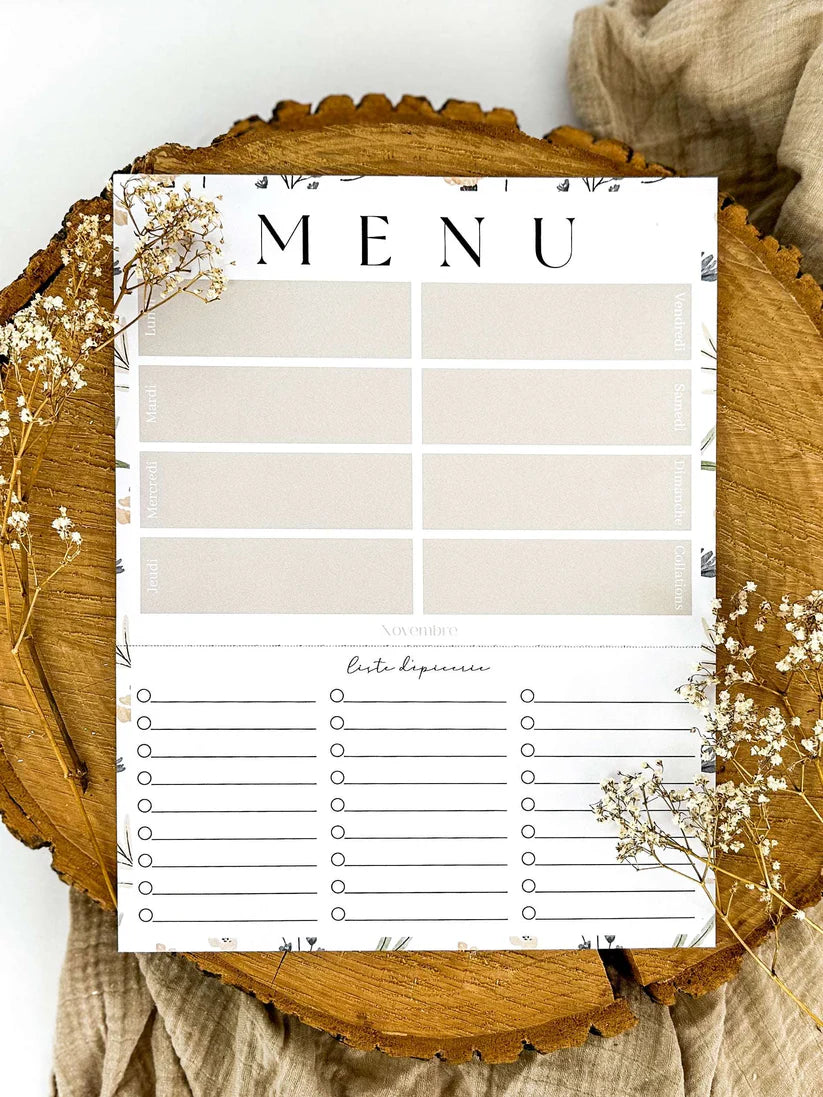 Planificateur de repas et liste d'épicerie Fleuri Novembre Boutique