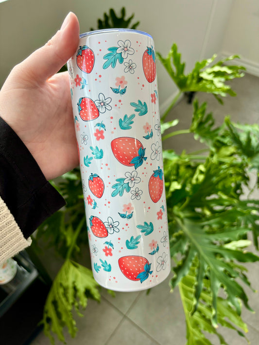 Tumbler -  Fraises Pastel & Paillettes